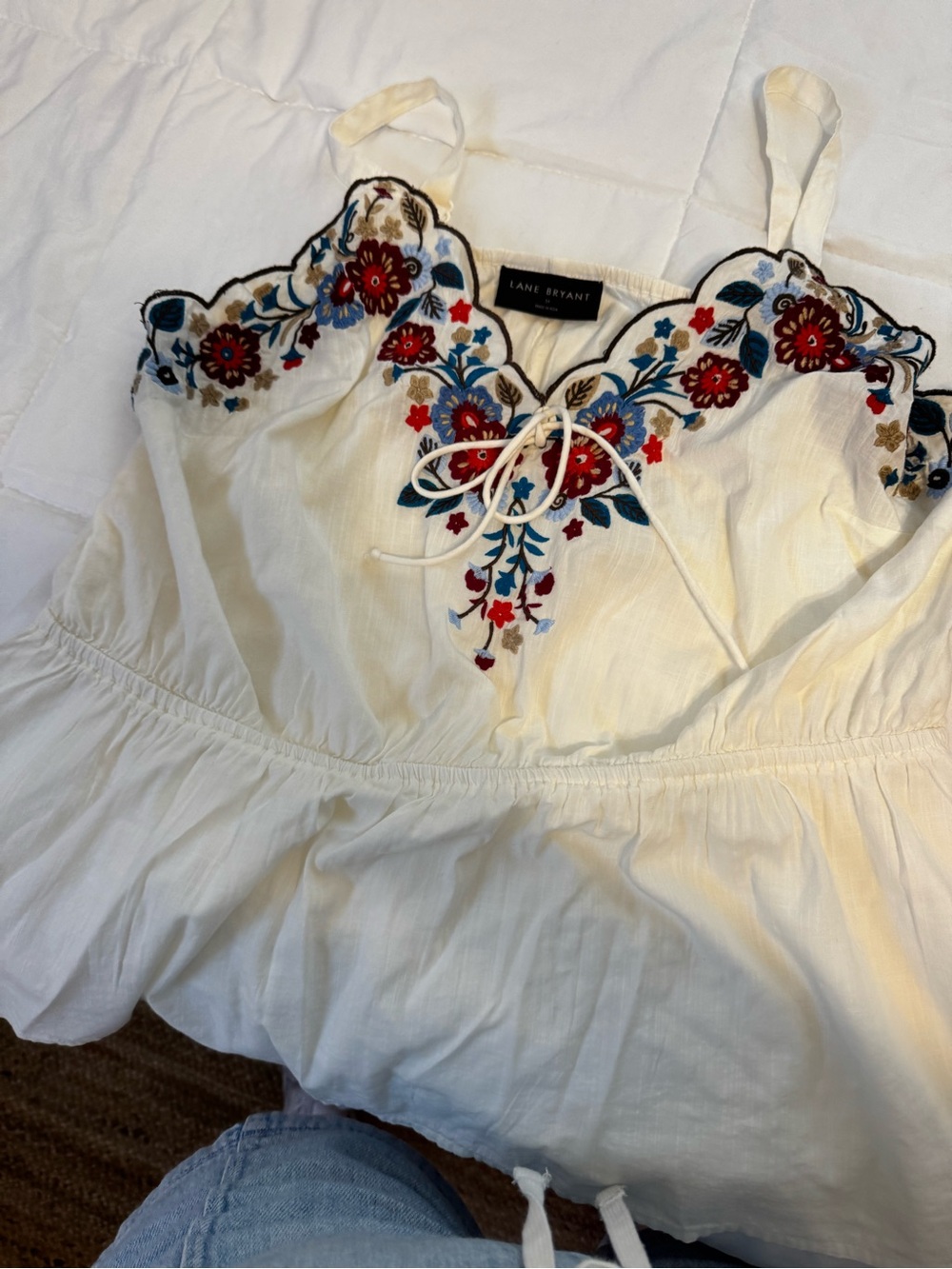 Lane Bryant White Embroidered Floral Camisole.